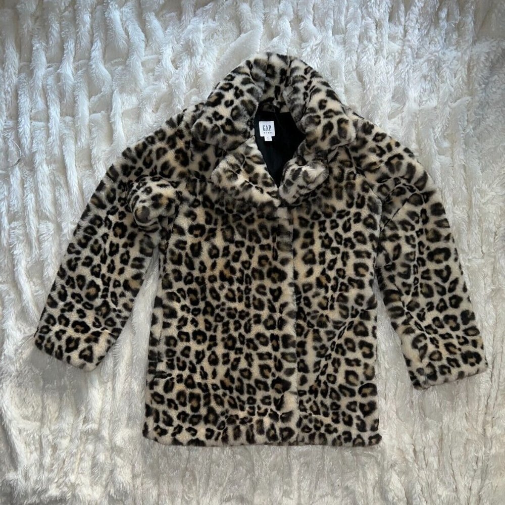 Gap Girls faux fur leopard print top coat XL (12)
